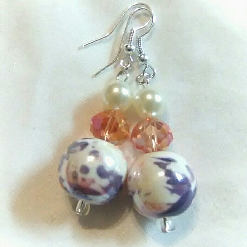White/Soft Pink/Purple Dangle Earrings